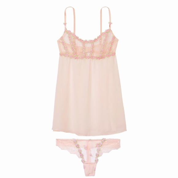 Victoria's Secret Other - Victoria Secret Very Sexy Rosebud Embroidery Unlined Corset Babydoll Set
